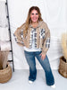 Waffle Knit Hi - Low Midi Hoodie With Plaid Accents - Whiskey Skies - POL CLOTHING INC.