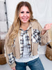 Waffle Knit Hi - Low Midi Hoodie With Plaid Accents - Whiskey Skies - POL CLOTHING INC.