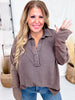 Waffle Knit V - Neck Long Sleeve Top In Espresso Brown - Whiskey Skies - ANDREE BY UNIT