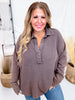 Waffle Knit V - Neck Long Sleeve Top In Espresso Brown - Whiskey Skies - ANDREE BY UNIT