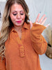Waffle Knit V - Neck Top In Pumpkin - Whiskey Skies - ANDREE BY UNIT