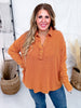 Waffle Knit V - Neck Top In Pumpkin - Whiskey Skies - ANDREE BY UNIT