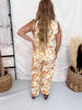 Warm Toned Floral Print Scalloped Edge Cropped Pants - Whiskey Skies - POLAGRAM + BAEVELY