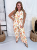 Warm Toned Floral Print Scalloped Edge Cropped Pants - Whiskey Skies - POLAGRAM + BAEVELY