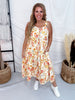 Warm Toned Floral Print Scalloped Edge Midi Dress - Whiskey Skies - POLAGRAM + BAEVELY
