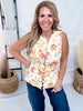 Warm Toned Floral Print Sleeveless Scalloped Edge Button Down Top - Whiskey Skies - POLAGRAM + BAEVELY