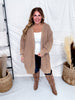 Washed Ash Brown Long Sleeve Open Cardigan W/ Side Pockets - Whiskey Skies - WHITE BIRCH