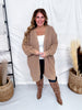 Washed Ash Brown Long Sleeve Open Cardigan W/ Side Pockets - Whiskey Skies - WHITE BIRCH