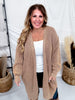 Washed Ash Brown Long Sleeve Open Cardigan W/ Side Pockets - Whiskey Skies - WHITE BIRCH