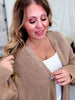 Washed Ash Brown Long Sleeve Open Cardigan W/ Side Pockets - Whiskey Skies - WHITE BIRCH