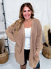 Washed Ash Brown Long Sleeve Open Cardigan W/ Side Pockets - Whiskey Skies - WHITE BIRCH