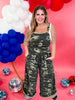 Washed Camo Wide Leg Paint Splatter Overalls - Whiskey Skies - BLUEVELVET