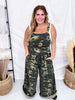 Washed Camo WIde Leg Paint Splatter Overalls - Whiskey Skies - BLUEVELVET