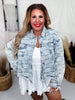 Washed Checker Denim Distressed Hem Jacket - Whiskey Skies - BIBI