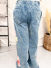 Washed Corduroy Wide Leg Pants With Rose Patches - Whiskey Skies - DAVI & DANI