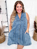 Washed Denim Dress With Pin Tuck Detailing - Whiskey Skies - BIBI