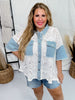 Washed Denim & Lace Button Front Top - Whiskey Skies - ODDI