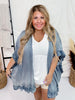 Washed Denim Open Ruffle Kimono - Whiskey Skies - EASEL