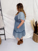 Washed Denim Short Sleeve Dress W/ Smocking - Whiskey Skies - JNNA