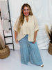 Washed Denim Tiered Wide Leg Pants - Whiskey Skies - ODDI