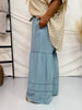 Washed Denim Tiered Wide Leg Pants - Whiskey Skies - ODDI