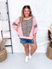 Washed Leopard And Light Denim Mixed Loose Top With Contrast Stitching - Whiskey Skies - BIBI