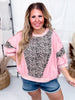 Washed Leopard And Light Denim Mixed Loose Top With Contrast Stitching - Whiskey Skies - BIBI