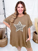 Washed Leopard Denim Star Patch T-Shirt Dress - Whiskey Skies - DAVI & DANI