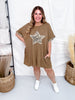 Washed Leopard Denim Star Patch T-Shirt Dress - Whiskey Skies - DAVI & DANI