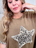Washed Leopard Denim Star Patch T-Shirt Dress - Whiskey Skies - DAVI & DANI