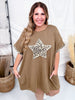 Washed Leopard Denim Star Patch T-Shirt Dress - Whiskey Skies - DAVI & DANI
