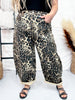 Washed Leopard Printed Barrel Leg Jeans - Whiskey Skies - ODDI