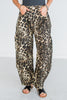 Washed Leopard Printed Barrel Leg Jeans - Whiskey Skies - ODDI