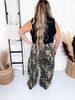 Washed Leopard Printed Barrel Leg Jeans - Whiskey Skies - ODDI