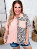 Washed Leopard & Woven Mixed Button Down Short Sleeve Top - Whiskey Skies - BIBI