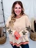 Washed Taupe Colorblock Top With Camo Star Patches - Whiskey Skies - ODDI