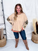 Washed Taupe Colorblock Top With Camo Star Patches - Whiskey Skies - ODDI