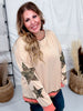 Washed Taupe Colorblock Top With Camo Star Patches - Whiskey Skies - ODDI