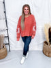 Washed Terry Pullover With Lace & Floral Embellishments In Brick - Whiskey Skies - EASEL