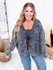 Washed Vintage Cable Knit Charcoal Cardigan - Whiskey Skies - SWEET GENERIS