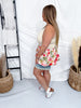 Watercolor Floral Print Sleeveless Bubble Hem Peplum Top - Whiskey Skies - BIBI