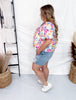Watercolor Floral Print Tie Front Top With Balloon Sleeves - Whiskey Skies - BIBI