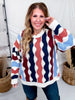 Wavy Pattern Multi Color Long Sleeve Sweater Top - Whiskey Skies - J.NNA