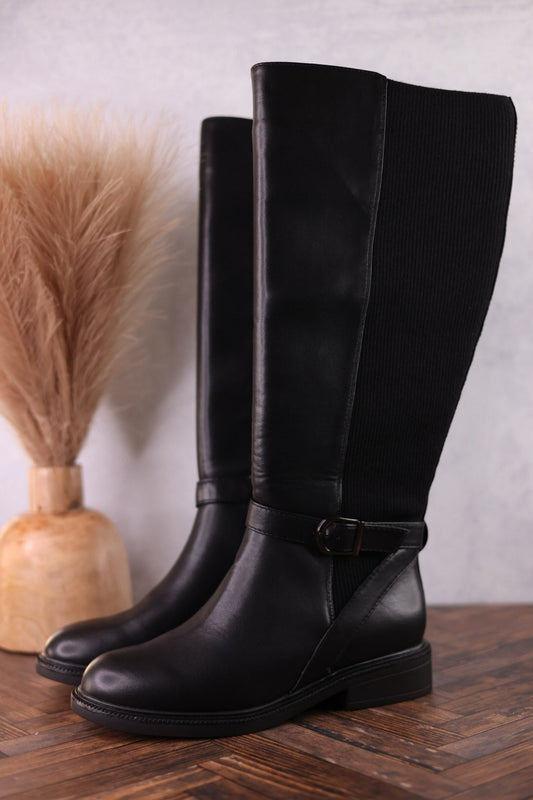 We Ride At Dawn Black Faux Leather Knee High Boots - Whiskey Skies - CORKYS FOOTWEAR