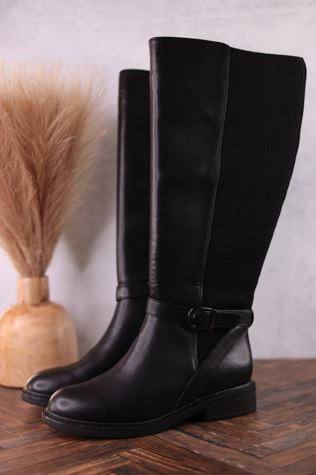 We Ride At Dawn Black Faux Leather Knee High Boots - Whiskey Skies - CORKYS FOOTWEAR