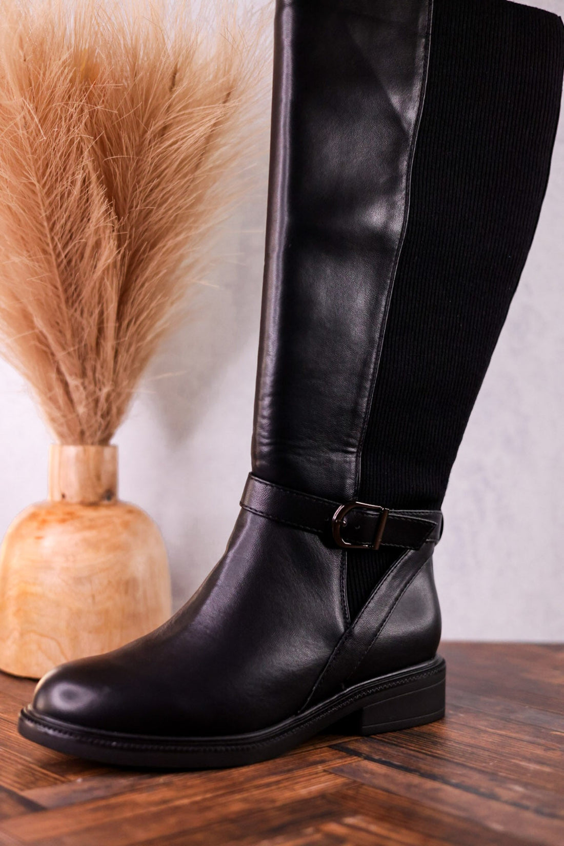 We Ride At Dawn Black Faux Leather Knee High Boots - Whiskey Skies - CORKYS FOOTWEAR