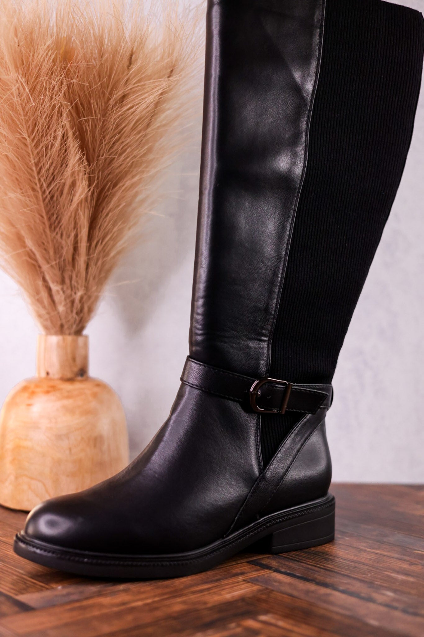 We Ride At Dawn Black Faux Leather Knee High Boots - Whiskey Skies - CORKYS FOOTWEAR