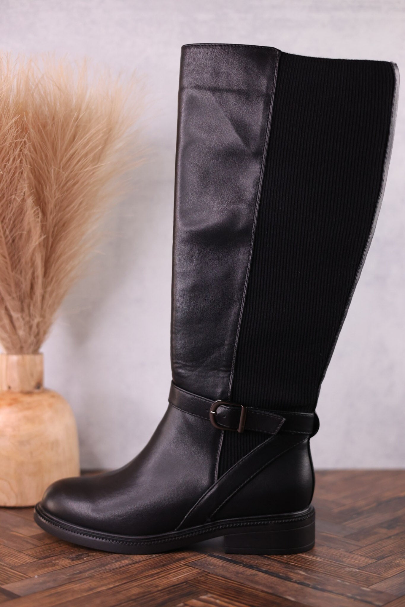 We Ride At Dawn Black Faux Leather Knee High Boots - Whiskey Skies - CORKYS FOOTWEAR