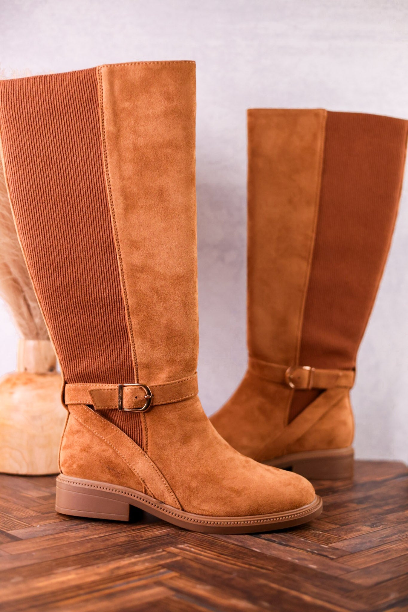 We Ride At Dawn Camel Faux Suede Knee High Boots - Whiskey Skies - CORKYS FOOTWEAR