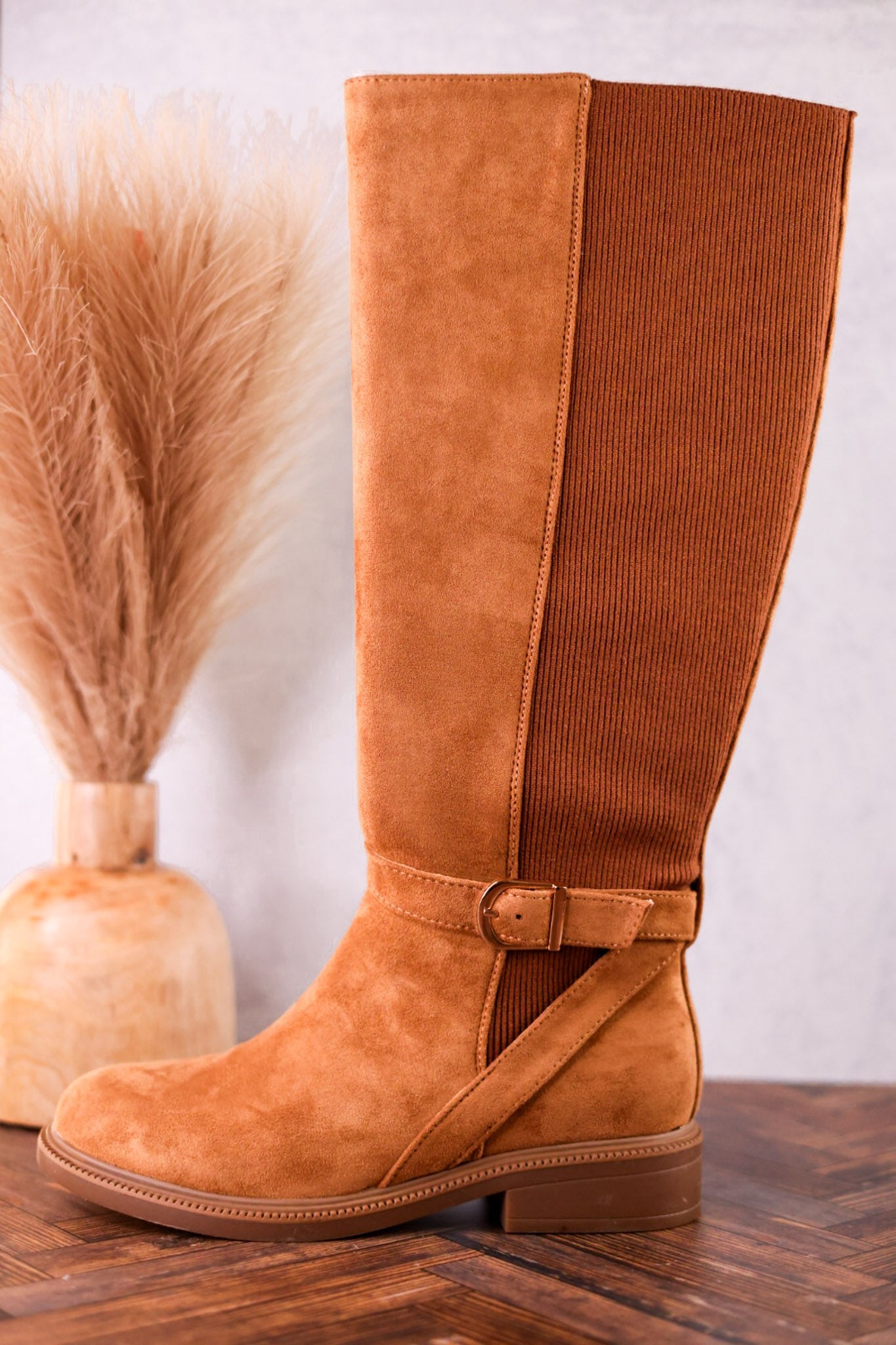 We Ride At Dawn Camel Faux Suede Knee High Boots - Whiskey Skies - CORKYS FOOTWEAR